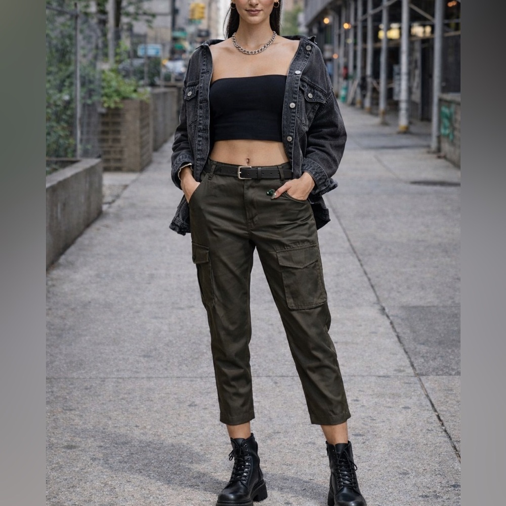 G-STAR RAW Boxxa 3D Cargo Pants Gray Glossy Sateen Boyfriend Utility Chic 27/30